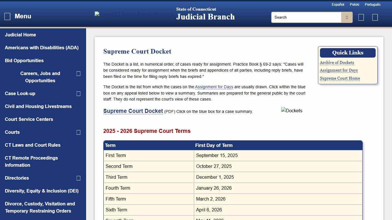 Supreme Court Docket - CT Judicial Branch