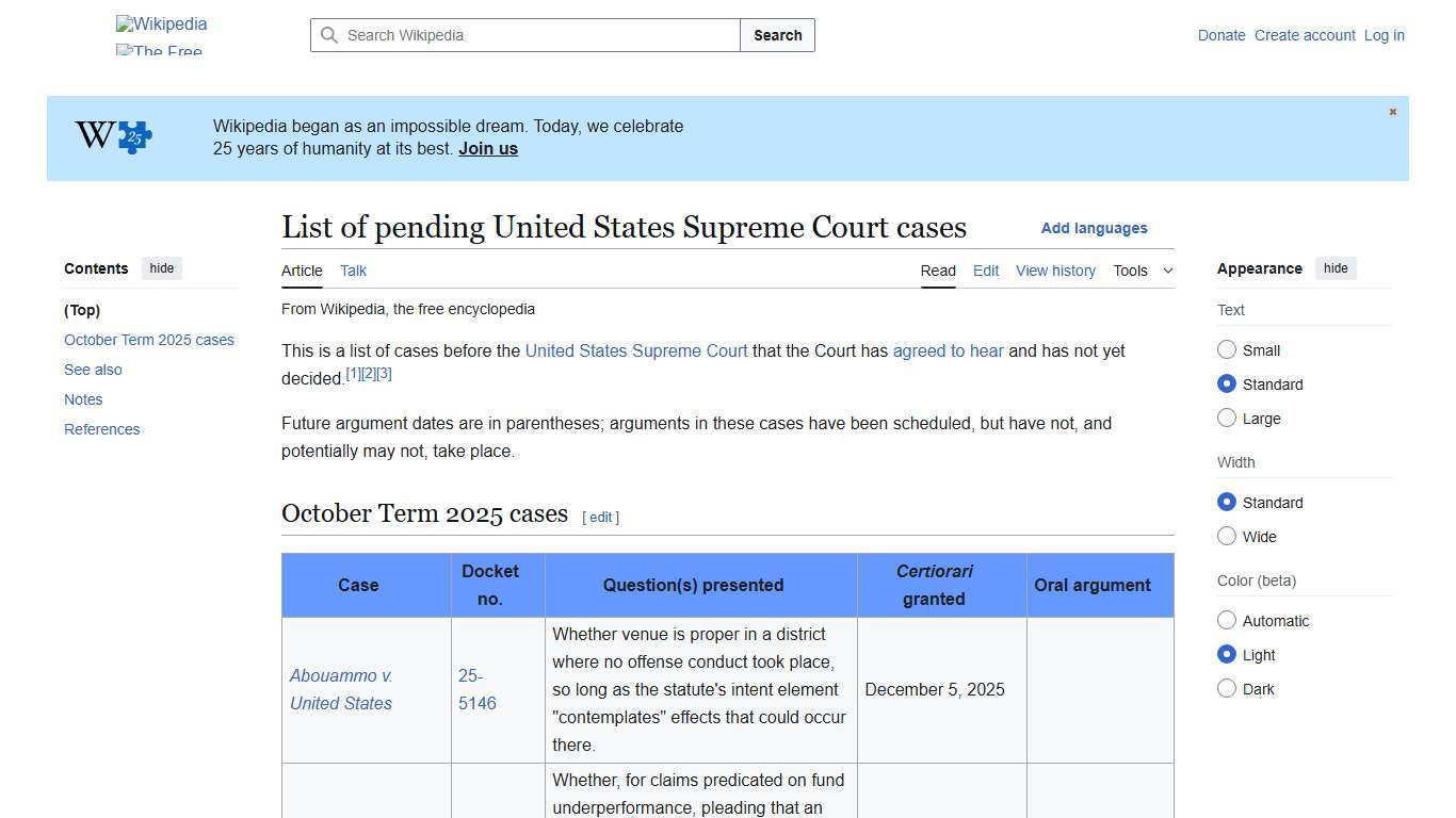 List of pending United States Supreme Court cases - Wikipedia