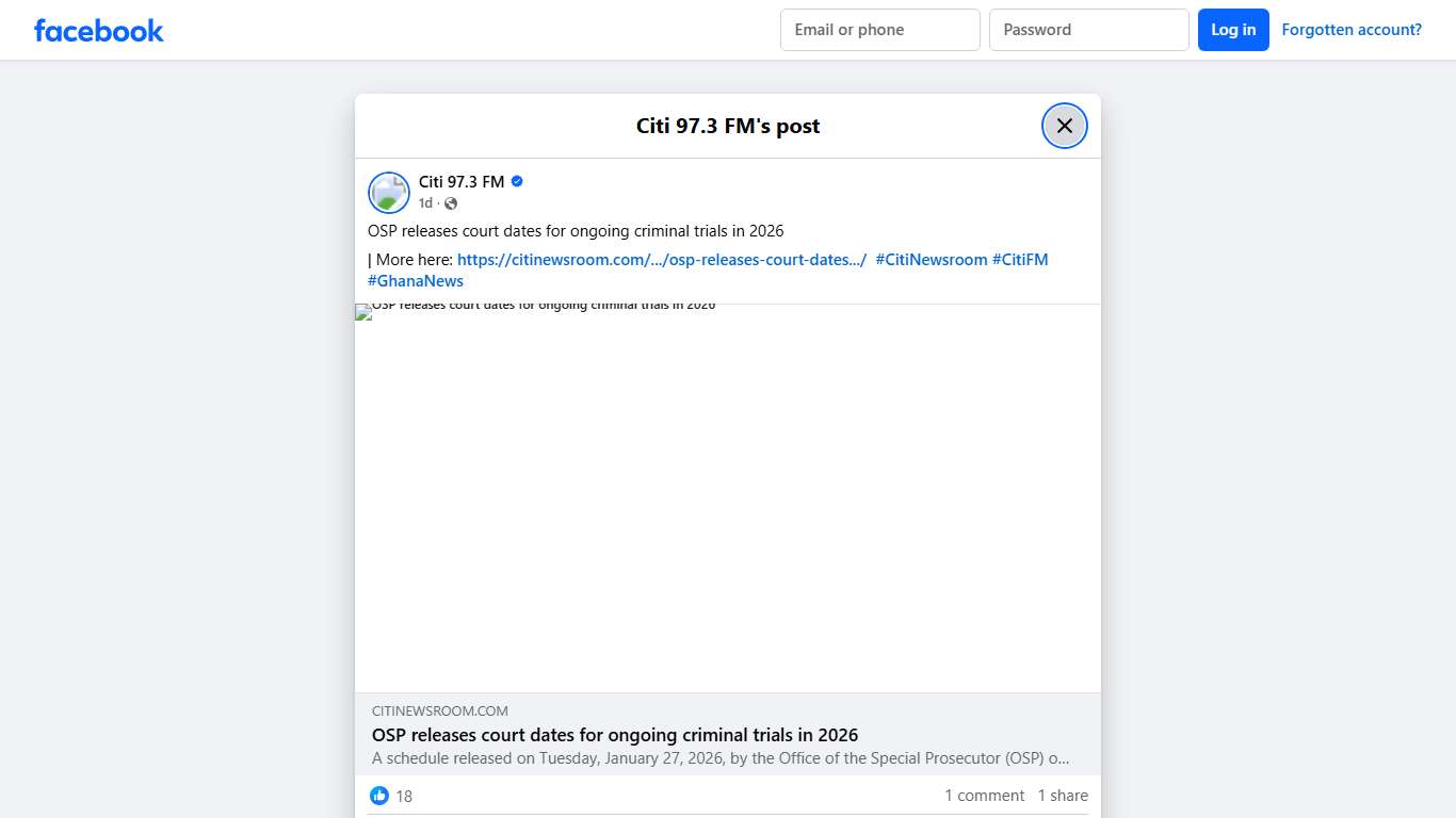 Citi 97.3 FM - OSP releases court dates for ongoing... Facebook