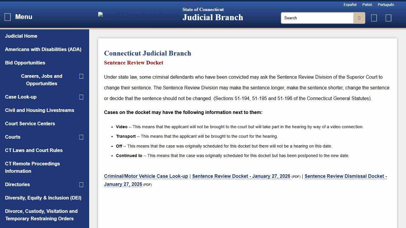 Sentence Review Docket - CT Judicial Branch
